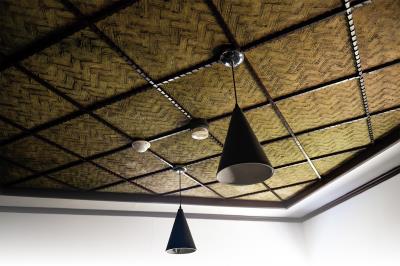 郭子究音樂文化館中保留用甘蔗碾壓製成的天花板,再塗上一層白灰泥,手工刷出棕櫚紋。