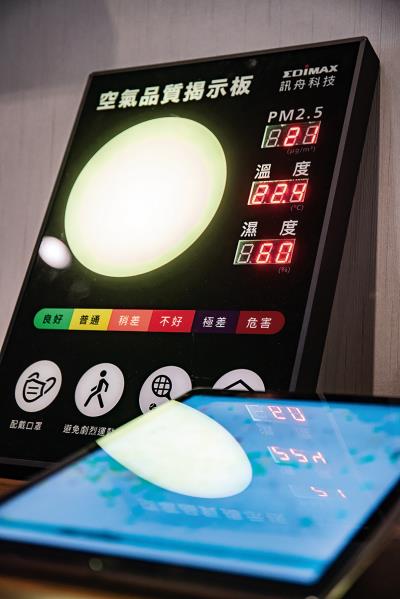 訊舟科技的空氣品質揭示板,提醒民眾依空氣狀況調整活動。 訊舟科技的空氣品質揭示板,提醒民眾依空氣狀況調整活動。